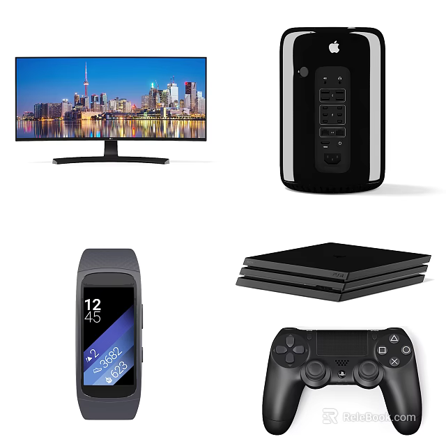 Smart Modern Computer Setup Featuring Monitor Console Controller And Black Tower 3d model