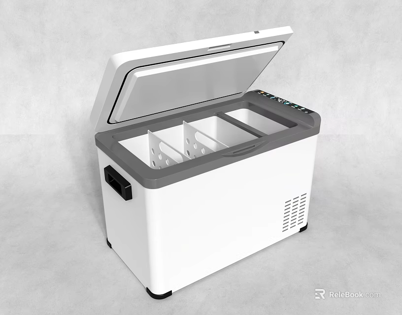Chest Freezer With Open Lid Interior Compartments White Exterior And Control Panel 3d model 