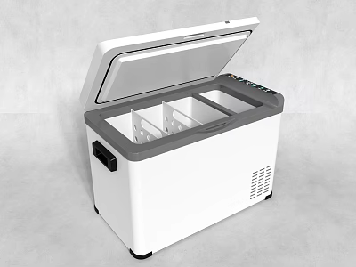 Chest Freezer With Open Lid Interior Compartments White Exterior And Control Panel 3d model