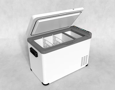 Chest Freezer With Open Lid Interior Compartments White Exterior And Control Panel 3d model