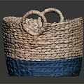 Natural Brown And Blue Woven Storage Basket With Two Handles