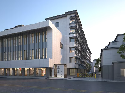 Modern Multi Story Residential Building With White Facade Large Windows And Street View 3d model