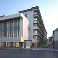 Modern Multi Story Residential Building With White Facade Large Windows And Street View