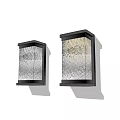 Modern Square Wall Lamps With Black Metal Frame And Textured Glass For Interior Decor