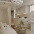 Modern Apartment Interior With Light Tones Cabinets And Pendant Lights 3d model