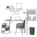 Modern desk and chair accessories combination 3d model