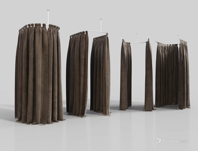 Brown Velvet Curtains In Various Designs For Living Room Window Decoration 3d model 