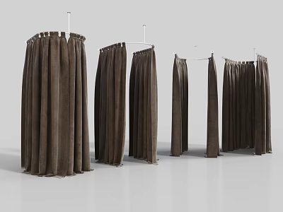 Brown Velvet Curtains In Various Designs For Living Room Window Decoration 3d model