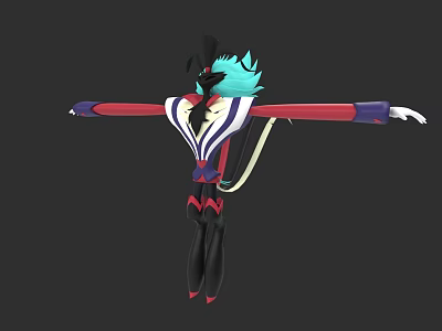 Game and Movie Character With Teal Hair Black Body And Red White Blue Striped Outfit 3d model