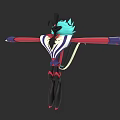 Game and Movie Character With Teal Hair Black Body And Red White Blue Striped Outfit