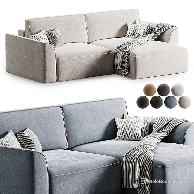 Modern Modular Sofa Set with Cozy Pillows and Throw Blanket in Various Neutral Tones 3d model
