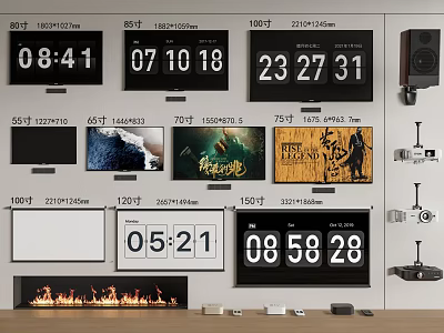 Various Sizes Of TVs Displayed On The Wall 3d model