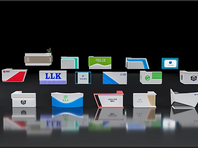 Various Modern Reception Desks With Colorful Finishes And Diverse Design Styles 3d model