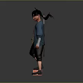3D Animated Character Model With Blue Top Black Pants And Staff Standing On Red Platform Block