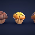Delicious Assorted Muffins with Chocolate Chips Blueberry Toppings in Paper Cups