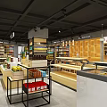 Modern Supermarket Interior With Well Stocked Shelves Fresh Fruits And Refrigerated Counters