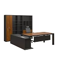 Modern Office Desk With Wooden Top Black Frame Drawer Cabinet And Mesh Chair