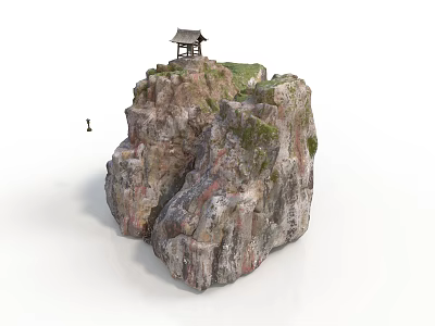 Scenic Rock Formation With Pavilion Green Vegetation And Small Figure 3d model