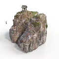Scenic Rock Formation With Pavilion Green Vegetation And Small Figure