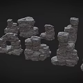 3D Scene Components Featuring Detailed Stacked Rock Structures And Textured Stone Formations 3d model
