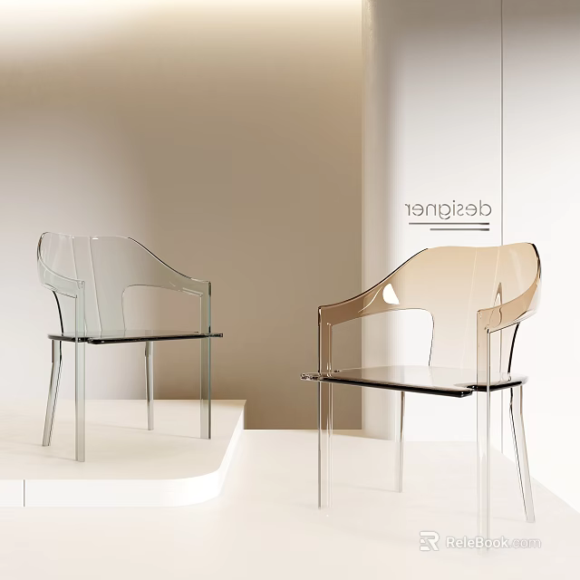 Designer Modern Transparent Leisure Chairs with Acrylic Material and Sleek Armrests in Minimalist Indoor Setting 3d model 
