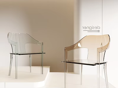 Designer Modern Transparent Leisure Chairs with Acrylic Material and Sleek Armrests in Minimalist Indoor Setting 3d model