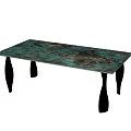 Stylish Dining Table With Green Brown Textured Surface And Black Curved Legs Design
