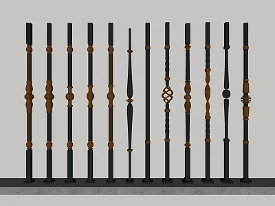 Various Decorative Baluster Styles With Metal And Wooden Ornamental Elements 3d model