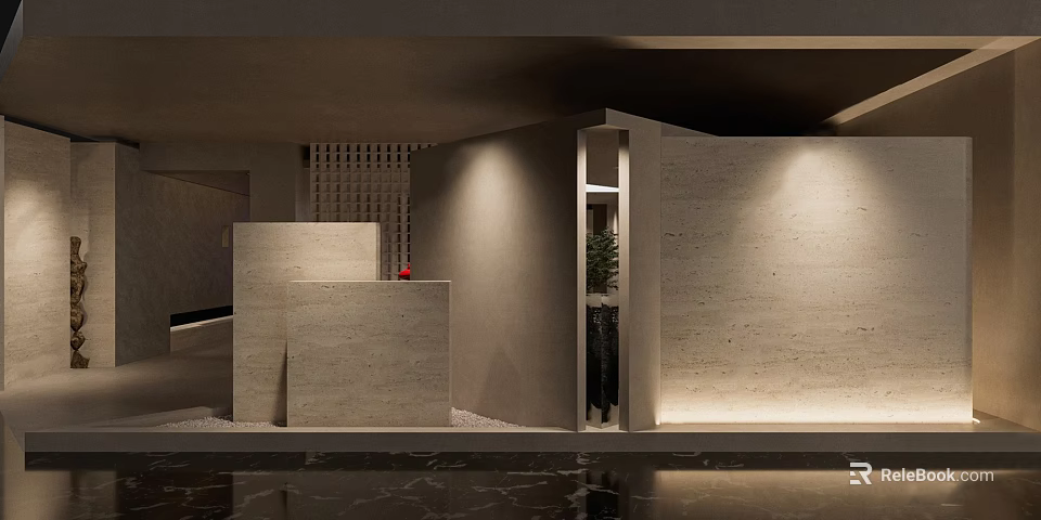 Modern Open Kitchen Interior With Island Counter And Wooden Cabinets 3d model 