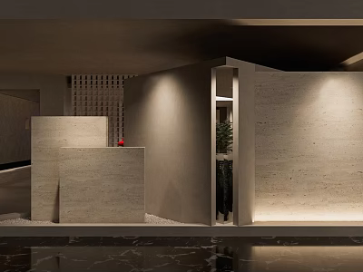 Modern Open Kitchen Interior With Island Counter And Wooden Cabinets 3d model