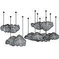 White Cloud Shaped Pendant Lights Hanging From Gray Ceiling With Black Thin Wires 3d model