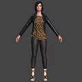 Stylish Woman In Black Leather Jacket Leopard Print Top And Black Leather Pants