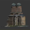 Detailed European-style Architecture Model With Green Domes Brick Towers And Surrounding Greenery