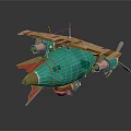 Steampunk Turquoise Airship Model With Gold Accents Red Tail Fins And Propellers