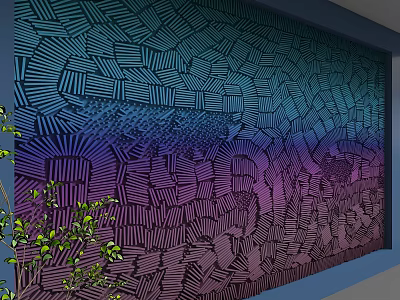 Decorative Background Wall With Intricate Geometric Patterns Blue Purple Gradient And Green Plants 3d model