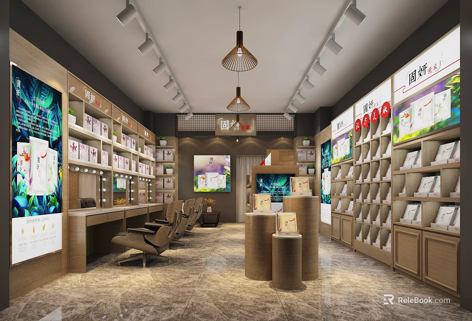 Home Textile Products Specialty Store Interior With Shelves Displays And Comfortable Seating 3d model 