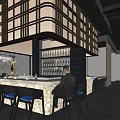 Stylish Japanese Restaurant Interior With Wooden Counter And Ambient Lighting