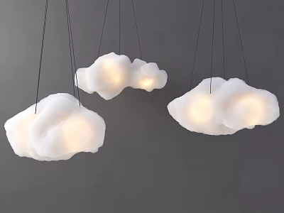 White Cloud Shaped Pendant Lights Hanging With Warm Soft Ambient Glowing Light 3d model