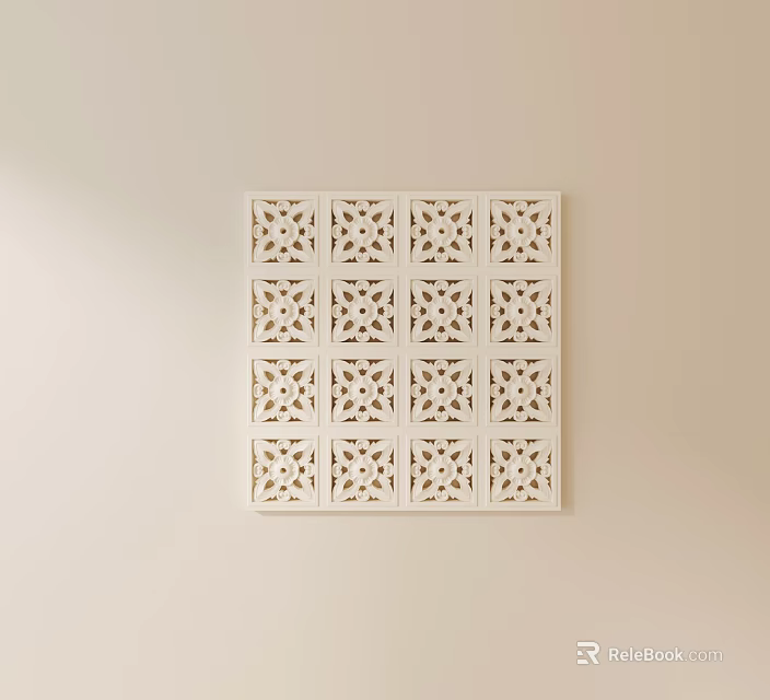 Intricate White Square Carved Design for Wall Decor with Geometric Grid Patterns 3d model