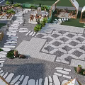 Garden Landscape Design With White Tents Geometric Pavement And Stone Paths