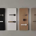 Modern Door Handles In Various Designs And Materials On Colored Door Panels