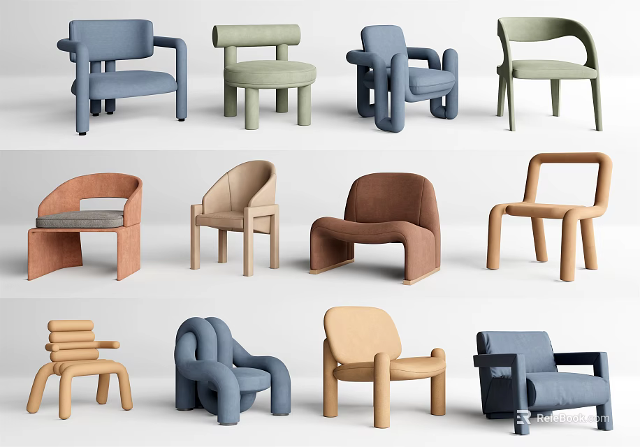 Stylish Leisure Chairs With Modern Curved Design And Multicolor Options For Home Decor 3d model 