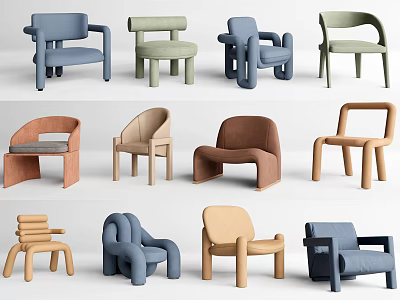 Stylish Leisure Chairs With Modern Curved Design And Multicolor Options For Home Decor 3d model