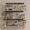 Neatly Arranged Kitchen Shelves Displaying Cooking Utensils Pots Pans Knives And Spice Jars