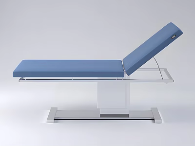 Medical Examination Table With Blue Mattress Adjustable Backrest And Metal Frame For Clinical Use 3d model