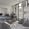 Contemporary Public Office Space With Bean Bags Whiteboards Color Charts And Natural Light