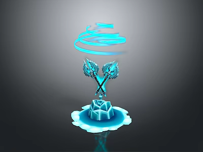3D Ice Themed Sculpture With Crossed Weapons Blue Spiral Aura And Ice Base 3d model