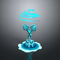 3D Ice Themed Sculpture With Crossed Weapons Blue Spiral Aura And Ice Base