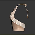 Pink Women's Fashion Top With High Neck Ruffled Details And Golden Trim