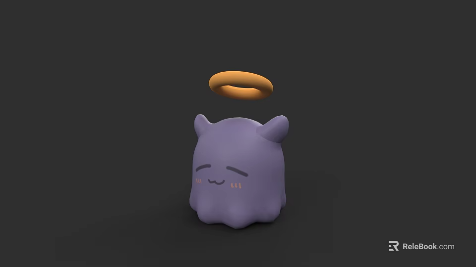 Adorable Purple Aquatic Octopus With Small Horns Closed Eyes Cheek Blush And Yellow Head Ring 3d model 